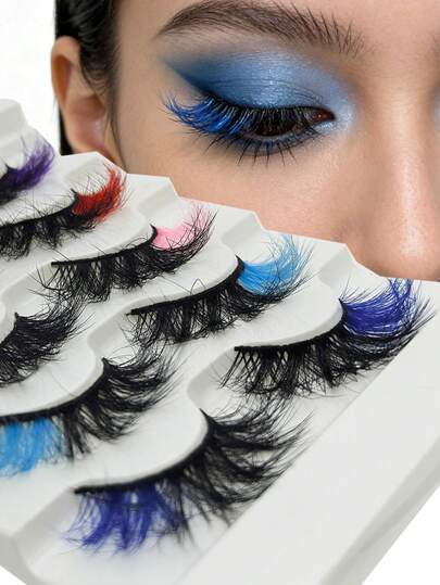 [5 Pairs Set Bestsellers]Premium Colored False Eyelashes, Three-Dimensional Dense Crossed Realistic Design, Effortlessly Achieve A Natural Mixed-Race Look