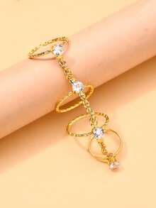 1 pieza Anillo de cristal de múltiples capas con diamante de imitación, diseño de nicho anillo de dedo delicado y minimalista con diamantes, accesorio de moda versátil - Dorado - Ver 4