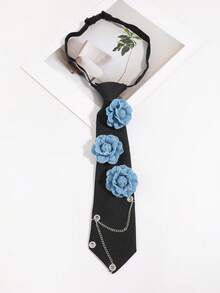 1pc Women's Fashion 3D Floral Pierced Chain Decor Solid Color Adjustable Choker, Suitable For School, Outing, Dating - Multicolor - View 7