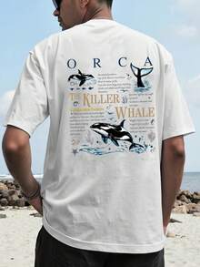 Men's Regular Fit T-Shirt With An Underwater World Whale Print, Perfect For Summer With A Loose And Casual Style. This Short-Sleeved, Crew-Neck T-Shirt Is Suitable For Various Activities Such As Sports, Beach Outings, Shopping, And Everyday Wear. - 白色 - 查看 2