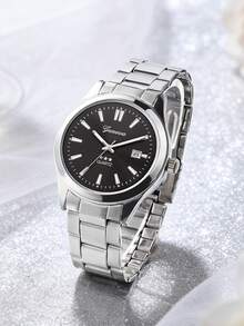 Jam Tangan Pria dengan Tali Paduan Logam dan Dial Kalender, Satuan Jam Tangan Tanpa Kotak, Cocok untuk Olahraga, Bisnis, Pakaian Kasual, dan Individu Sukses - Perak - View 3
