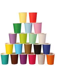 50 piezas/Paquete Vasos de papel blanco grueso, vasos de papel para café, té con leche y café, vasos de papel hechos a mano de colores, vasos de papel aislados de doble capa para café y té con leche, adecuados para festivales, fiestas, oficina, picnics, viajes y otras ocasiones, 1 paquete - Multicolor - Ver 9