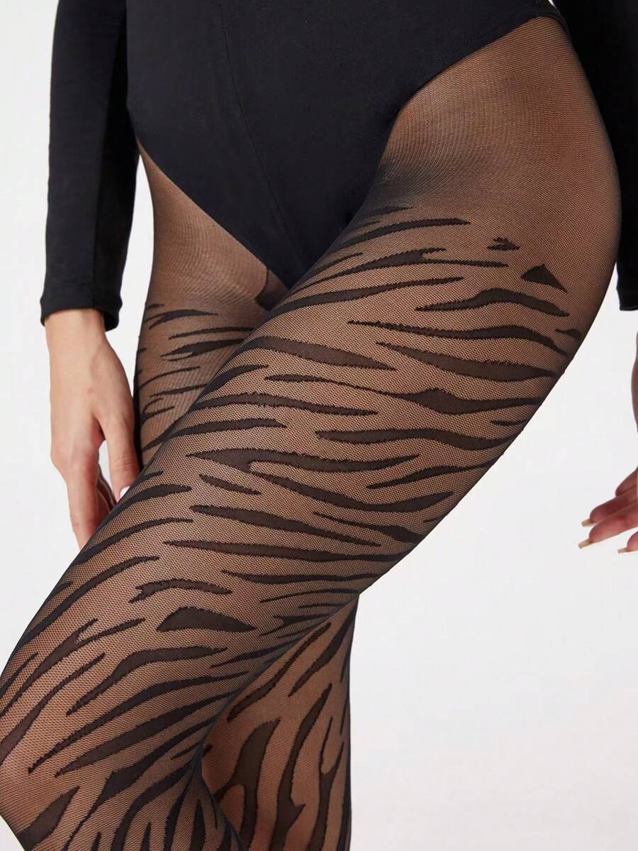 1 chiếc quần legging bó sát họa tiết da báo gợi cảm dành cho nữ, màu đen. - màu đen - Xem 1