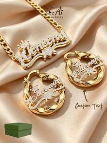 1 Bộ bông tai và dây chuyền khắc tên Bling: Vòng tre tùy chỉnh, bộ trang sức cá nhân hóa, bộ bông tai và dây chuyền 5cm, kiểu phun cát, trang sức tùy chỉnh bằng thép không gỉ, bao gồm hộp quà, thích hợp làm quà tặng Ngày Valentine, màu hồng phun cát. - Màu trắng với bề mặt mờ - Xem 1