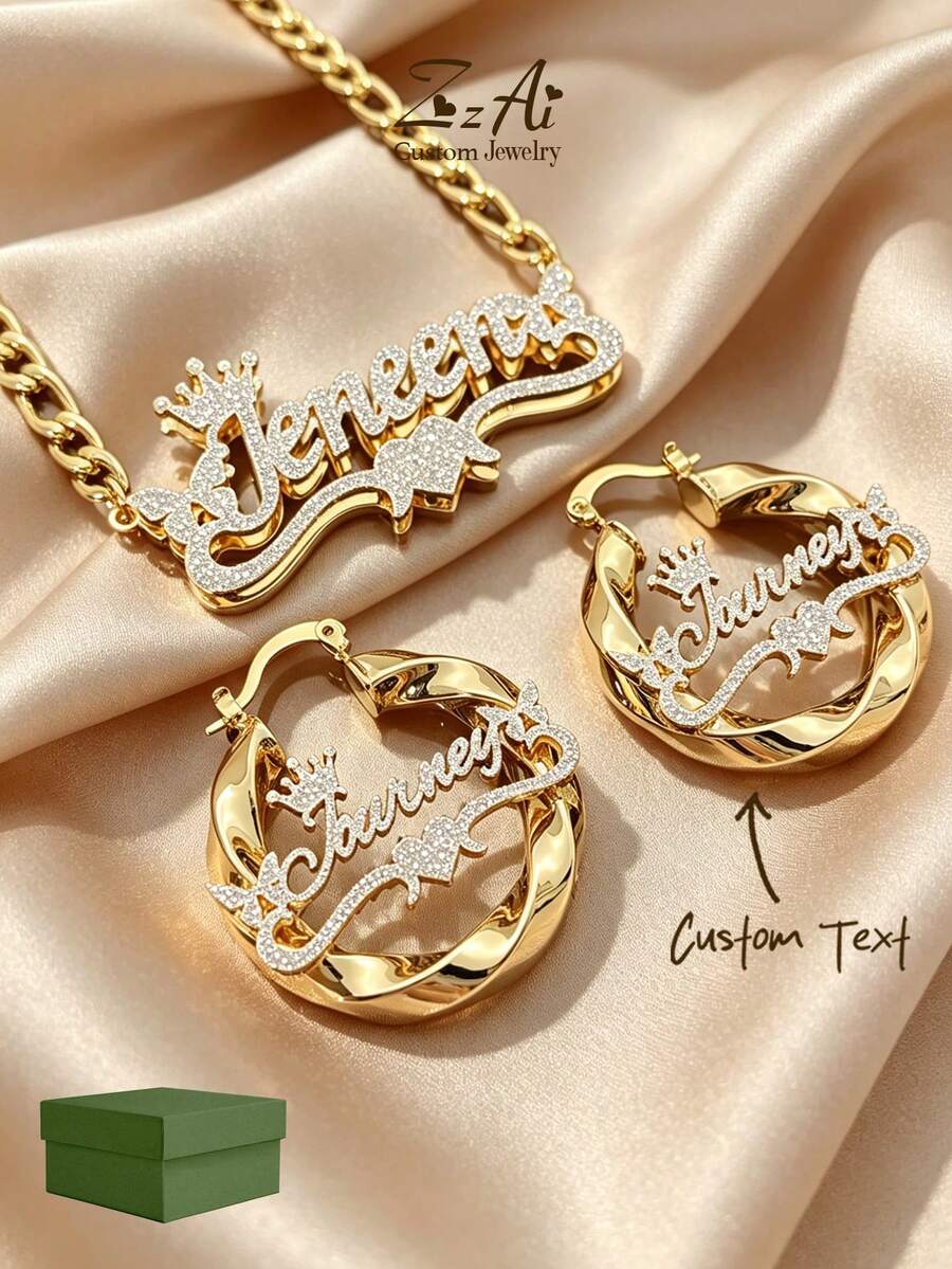 1 Bộ bông tai và dây chuyền khắc tên Bling: Vòng tre tùy chỉnh, bộ trang sức cá nhân hóa, bộ bông tai và dây chuyền 5cm, kiểu phun cát, trang sức tùy chỉnh bằng thép không gỉ, bao gồm hộp quà, thích hợp làm quà tặng Ngày Valentine, màu hồng phun cát. - Màu trắng với bề mặt mờ - Xem 1