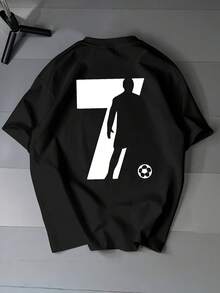 T-shirt Athletic Element à imprimé 7 chiffres, T-shirt tendance pour jeunes, respirant et confortable, T-shirt à col rond et épaules légèrement tombantes - Noir - Voir 7