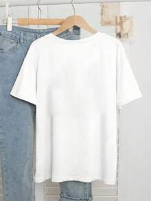 Women's Casual Loose Fit Crew Neck Short Sleeve Top Tito's Handmade Vodka Logo Print Austin Texas Design For Everyday Wear And Outings - trắng - Xem 4