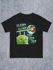 Camiseta para mujer con estampado de tipografía divertida de alienígenas "Glerp Glorp", para primavera - Negro - Ver 1