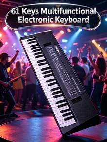 Teclado electrónico de 61 teclas con micrófono, instrumento de teclado multifuncional de nivel inicial, alimentación dual, uso con enchufe y batería, instrumento musical portátil para actuaciones en el hogar, práctica musical y uso diario - Varias opciones disponibles (embalaje mejorado) - Ver 1