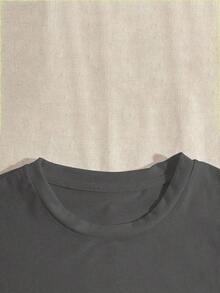Camiseta de manga corta de seda de leche de cuello redondo casual para mujer en verano - Gris Oscuro - Ver 4
