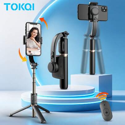 TOKQI 蓝牙视频稳定器自拍杆三脚架，适用于智能手机，可伸缩旋转手机支架，用于视频录制、直播、夏季旅行、户外活动