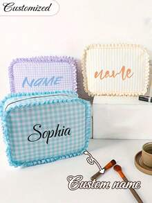 Bolsa de Maquiagem Personalizada, Bolsa de Armazenamento de Absorventes Higiênicos, Bolsa de Cosméticos de Viagem, Bolsa de Armazenamento Personalizada, Multifuncional, Decorativa, Letra, Cor Sólida, Requintada, Elegante, Retrô, Moderna, Colorida, Casual, Básica, Macia, Única, Personalizada, Presente Ideal para Ela, Namorada, Ela, Namorado, Amigo, Volta às Aulas, Bolsa de Maquiagem Personalizada, Cosméticos Brilhantes e Suculentos de Verão - Multicolorido - Visão 2