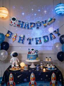 1套太空人生日快樂橫幅，太空人行星火箭圖案，生日快樂拉旗，生日派對背景掛飾，太空主題生日派對裝飾，居家裝飾，房間裝飾，生日牆面掛飾裝飾橫幅，太空人派對裝飾，生日慶祝裝飾，生日派對用品，生日禮物 - 太空太空人 - 查看 8