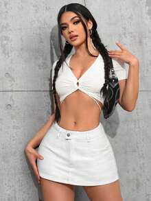 Tall Minifalda vaquera ultracorta, de moda para el verano - Blanco - Ver 6