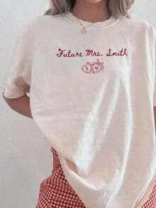 1 pieza Camiseta de Futura Esposa, Camiseta de Compromiso Personalizada para Futura Novia, Camiseta Personalizada Regalo para Futura Esposa, Regalo de Suéter para Recién Comprometidos, Regalo Personalizado para el Día de San Valentín/Compromiso/Boda/Festividades/Vida Diaria, 180g 100% Algodón - Blanco - Ver 6