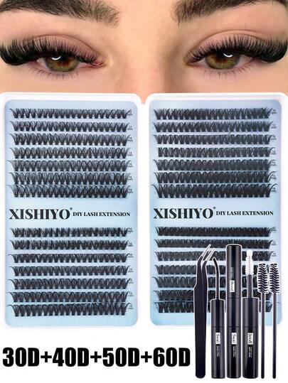 560pcs Single Lashes, High Capacity, 30D+40D+50D+60D/50D+60D+80D D-Curl Voluminous, 10-18mm, DIY False Eyelashes, Natural Look, Thick & Long, Ultra Soft & Lightweight, Reusable, Single Strand Segmented Lashes, Lash Extension Kit Includes Makeup Tools, Glue, Tweezers & Brush, Suitable For Home Or Outdoor Use, Applicable For Daily Life, Wedding, Date, Party, Music Festival, Travel, Spring Occasions. Lash Set, Lashes, False Eyelashes