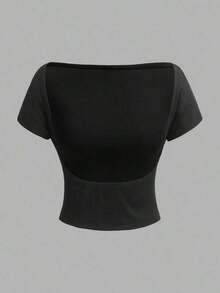 Set de 2 camisetas de mujer sin sujetador de cuello redondo y espalda descubierta, de manga corta, en negro y blanco.Camisetas casuales, minimalistas, vintage y elegantes, versátiles para ir al trabajo, la playa, de vacaciones, en verano - Multicolor - Ver 6