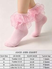 1 Pair Girls' Socks With Ruffle Floral Trim, Princess Baby Socks - Pink - View 4