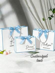 1pc Customized Wedding Gift Bag, Personalized Bridesmaid Gift Box, Bridal Party Favor Bag, Ribbon Tie Gift Bag For Birthday Engagement Graduation - Multicolor - View 1