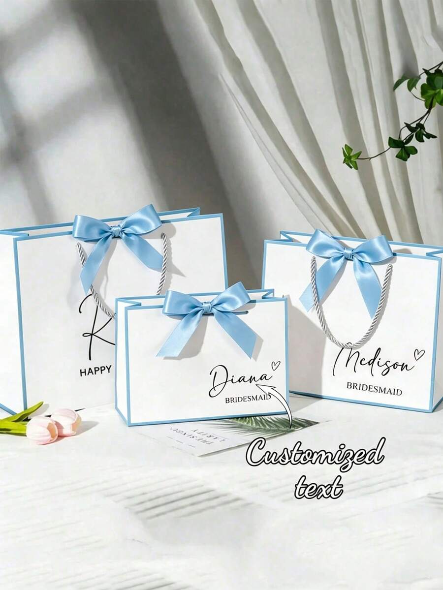 1pc Customized Wedding Gift Bag, Personalized Bridesmaid Gift Box, Bridal Party Favor Bag, Ribbon Tie Gift Bag For Birthday Engagement Graduation - Multicolor - View 1
