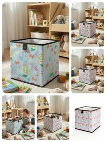 1pc Large Capacity Foldable Storage Box, Cartoon Mermaid Printed Open Storage Basket, Durable Multi-Function Drawer Type Design, Space-Saving For Home, Dorm, Nursery, Under Bed Storage - Multicolor - View 3