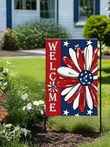 1Pc July 4th Independence Day Garden Flag (12x18 Inches, Double-Sided Print) - Patriotic Memorial Day Floral Flag For Yard And Outdoor Decoration - A - 查看 3