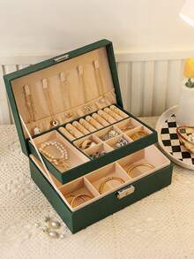 1pc 2-Layer Premium Jewelry Storage Box, Necklace, Earrings, Bracelet, Ring Organizer, French Elegant Jewelry Box, High-End Oxidation Resistant Jewelry Display Case With Lock, Large Capacity Multi-Compartment Jewelry Tray - Multicolor - View 8