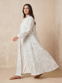 Áo khoác Abaya dài dáng rộng in sọc xanh nhạt, áo cardigan thư giãn dáng suông, áo choàng thường ngày đa năng dành cho nữ. - trắng - Xem 3