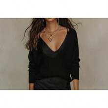Women's Knit Sweater And Satin Slip Dress Two-Piece Set With - Black Suit - View 4