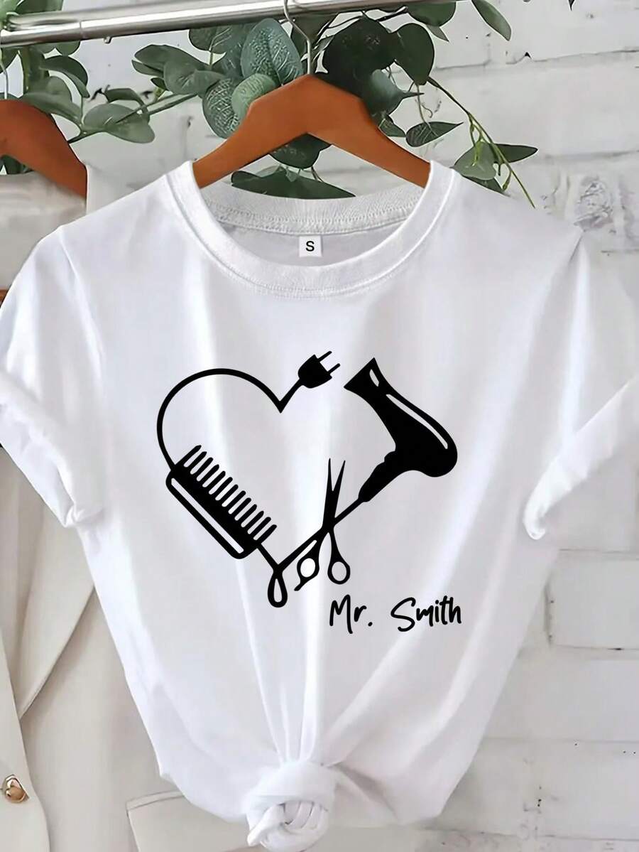 Camiseta manga corta cuello redondo 100% algodón, estampado trendy, tejido ligero y ventilado, estilo moda casual, apta para vida diaria, salidas informales y citas en primavera, verano y otoño - Blanco - Ver 1