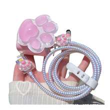 5 chiếc cuộn cáp dữ liệu TPU chống uốn cong, vỏ bảo vệ sạc, thiết kế hình móng vuốt mèo 3D màu hồng, tương thích với iPhone 18/20W, chống cắn. - Bàn chân mèo màu hồng - Xem 3