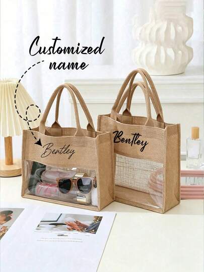 Customizable Linen Tote Bag, Waterproof Shopping Bag, Storage Bag And Linen Travel Luggage. Suitable For Weddings, Birthdays, Beaches And Holidays, Perfect For Bridesmaids, Students And Beach Outings. Portable For Middle School, High School, College Freshmen And Sophomores, Lower Grade Students, Bags, Large Capacity