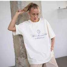100% algodón puro, estampado dulce y fresco, adecuado para usar como prenda exterior, rejuvenecedor, corte holgado, estilizador, único, casual, cómodo, cuello redondo, manga corta. - Blanco - Ver 4