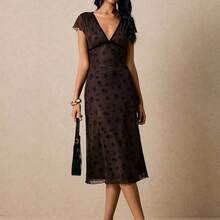 Women's Contrast Trim Cap Sleeve Fitted Midi Dress, Elegant Summer - Azul - Ver 9