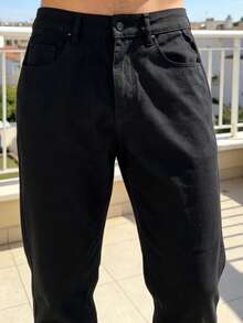 Modern And Stylish Minimalist Slim-Fit Casual Trousers In Solid Colors For Men. - Black - View 1
