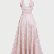 Elegant Date & Resort Romantic Textured Print V-Neck Waisted Flare Midi Dress Party Summer - Beis - Ver 8