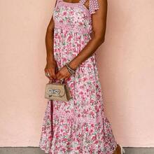 Bohemian Style Multicolor Floral Lace-Up High Waist Dress, Summer Vacation Elegant - Lila Púrpura - Ver 4