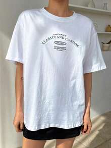 Camiseta de hombros caídos con estampado de letra - Multicolor - Ver 6
