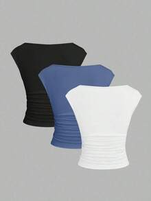 Set de 3 piezas de top/camiseta ajustada con espalda descubierta, transpirable y que absorbe la humedad para mujeres - Multicolor 10 - Ver 2