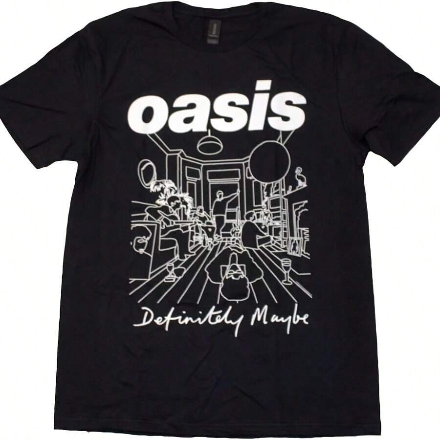Rock Off Officially Licensed Products Oasisss Definitely Maybe Line Drawing T Shirt - 黑色 - 查看 1