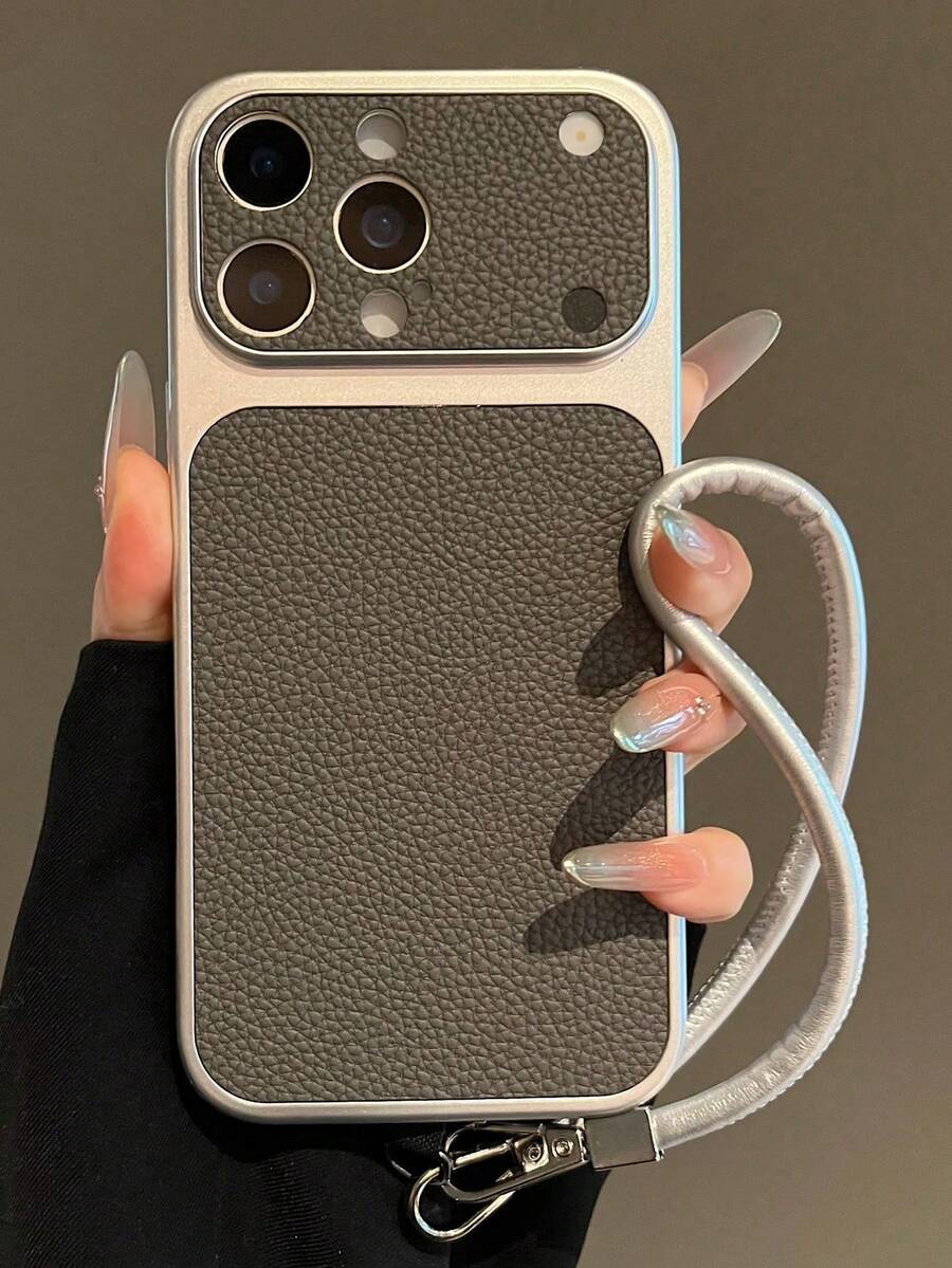 Fashion Litchi Leather Texture Large Window Phone Case Compatible With IPhone 17 Pro Max 17 Pro 16 Pro Max 15 14 Pro 13 12 Pro 17 Camera Protection Matte Soft Anti-Drop Protective Cover With Phone Lanyard