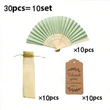 12/10/5/1組婚禮紙摺扇禮品套組，含感謝卡、標籤與歐根紗袋，綠色婚禮手扇，派對伴手禮 - 彩色 - 查看 15