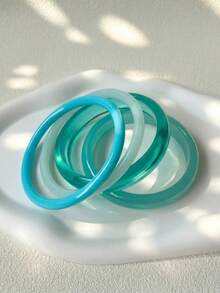 4 piezas Conjunto de pulseras de resina vintage elegante, diseño de moda minimalista, adecuado para uso diario casual, joyería de moda para mujer, hecho de material acrílico, sin enchapado ni incrustaciones, adecuado para ocasiones diarias y de fiesta durante todo el año - Multicolor - Ver 5