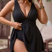 Swim Lushore Plus Size Women's Elegant Halter Neck Bikini Top, Suitable For Vacation - Negro - Ver 1