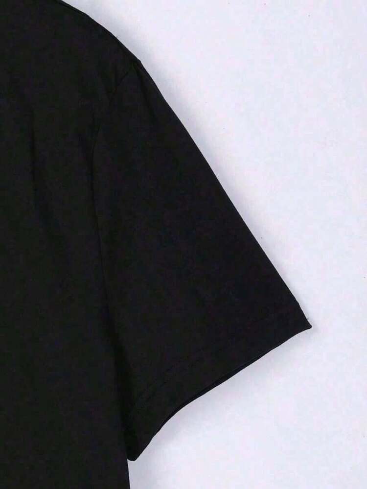 Camiseta redonda de manga corta casual minimalista de hombre, talla estándar, con estampado de "California" en color caqui, apta para el verano (tela) - Negro - Añade 4