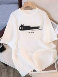 Imagen del artículo: Camiseta casual para mujer con diseño único de gato Lckd, talla S (2) |   Diseño exquisito |   Suelto y cómodo |   Fácil de combinar | - Blanco - Ver 8