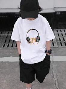 Camiseta de manga corta con cuello redondo y estampado casual, ropa familiar para toda la familia, tallas completas, unisex, ideal para verano y uso diario - Blanco - Ver 8