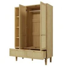 Wardrobe With 2 Doors And Rattan Weave, Country Style Oak Look, Open Shelf, Shelves, Clothes Rail, 2 Drawers, Anti-Tip Device, 180x120x50 Cm (H/W/D) - Oak - 查看 10