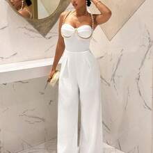 Slayr Spring/Summer Elegant Sexy Vacation Pearl Chain Decor Camisole Jumpsuit, Suitable For Wedding, Party - Blanco - Ver 4