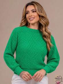 Women's Premium Textured Modal Knit Blouse With Round Neck And Long Sleeves For Winter - Rose Red - View 5